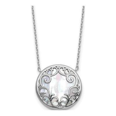 Sterling Silver Mother of Pearl Filigree Pendant Necklace