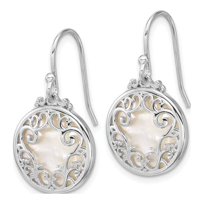 Sterling Silver Mother of Pearl Filigree Dangle Earrings – view 2