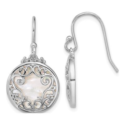 Sterling Silver Mother of Pearl Filigree Dangle Earrings