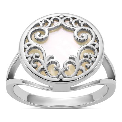 Sterling Silver Mother of Pearl Filigree Ring
