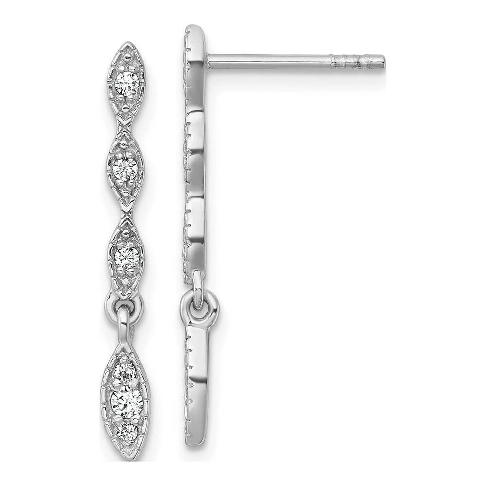 Sterling Silver Rhodium-Plated Polished Fancy Cz Drop Dangle Post Earrings