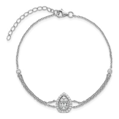Sterling Silver CZ Teardrop Halo Bracelet – view 5