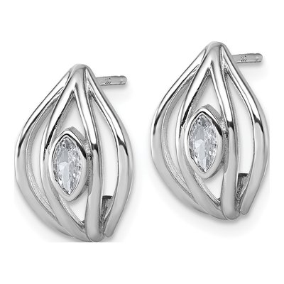 Sterling Silver CZ Oval J- Hoop Earrings – view 3
