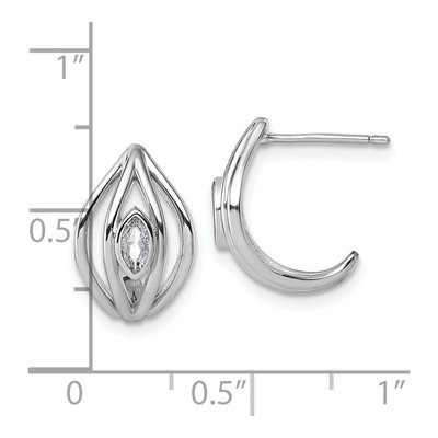 Sterling Silver CZ Oval J- Hoop Earrings – view 4