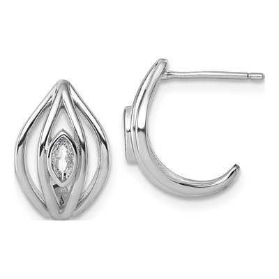 Sterling Silver CZ Oval J- Hoop Earrings