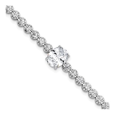 Sterling Silver CZ Fancy Oval Round Bracelet