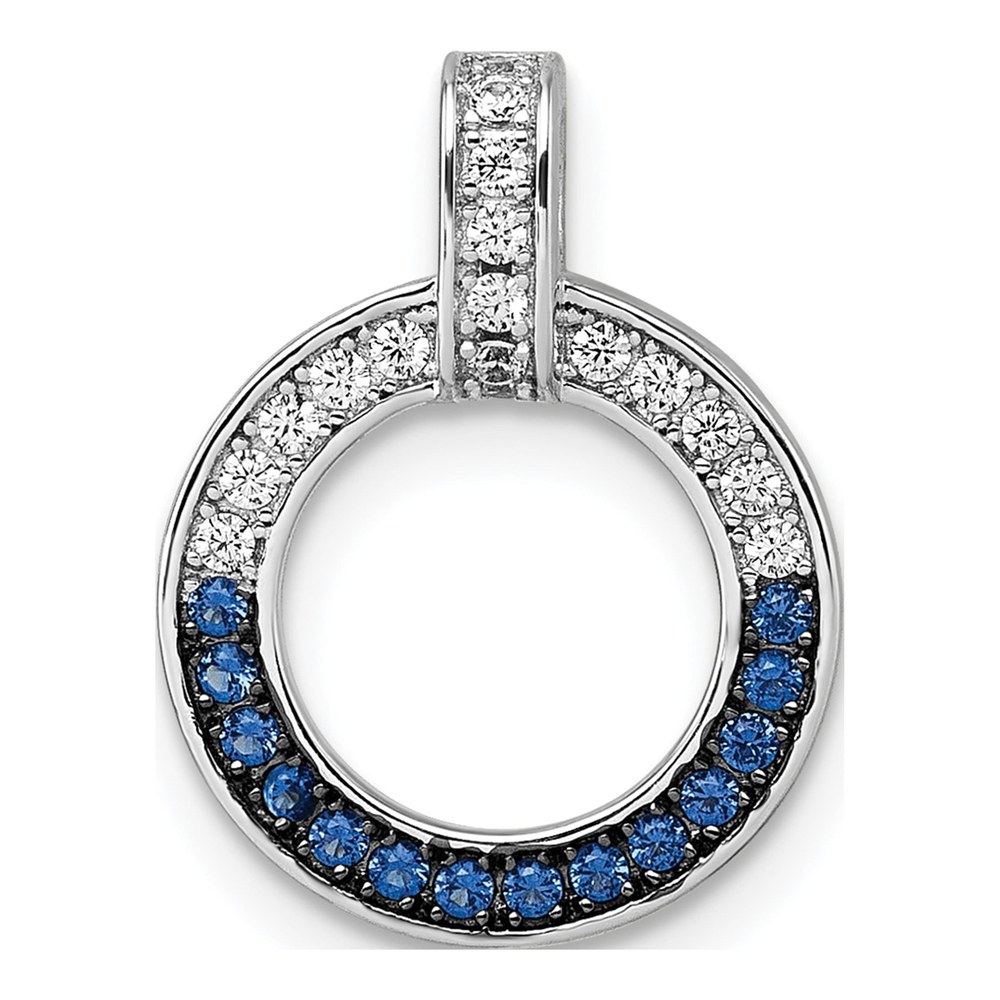 Sterling Silver White And Black Rhodium-Plated White And Blue Cz Open Circle Pendant