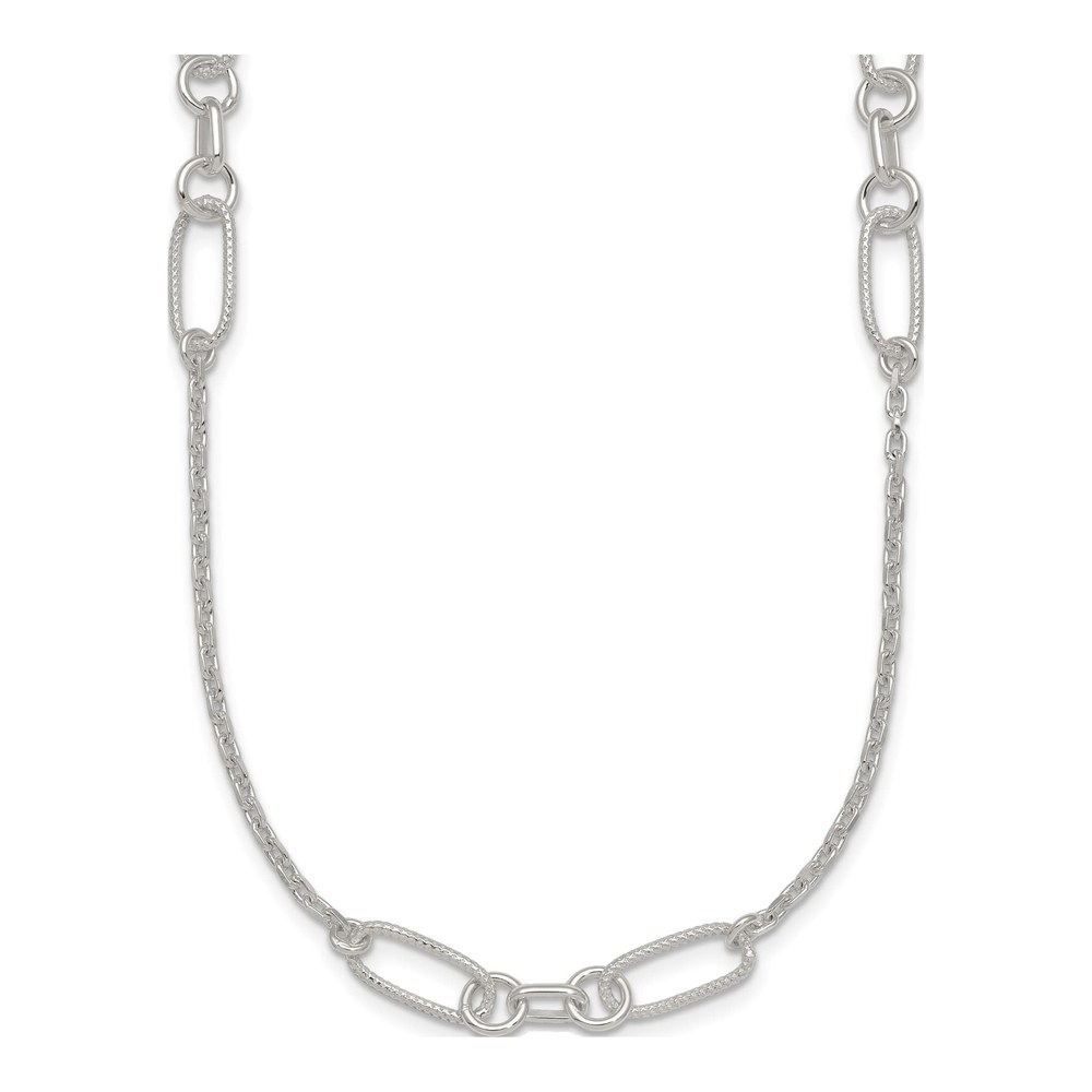 Sterling Silver Polished And Textured Fancy Link And Chain 16 Inch Necklace with Lobster Clasp