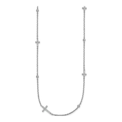 Sterling Silver CZ Cross Station Pendant Necklace – view 3