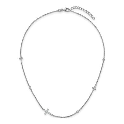 Sterling Silver CZ Cross Station Pendant Necklace – view 5