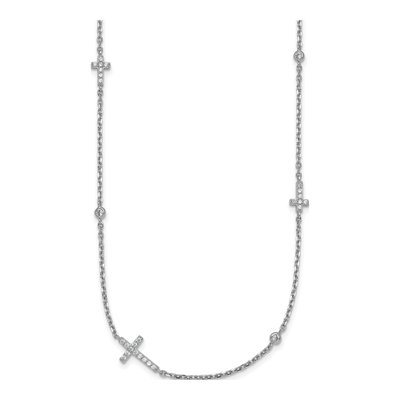 Sterling Silver CZ Cross Station Pendant Necklace