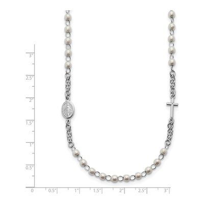 Sterling Silver Simulated Pearl Rosary-Style Pendant Necklace – view 5