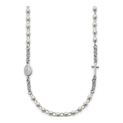 Sterling Silver Simulated Pearl Rosary-Style Pendant Necklace