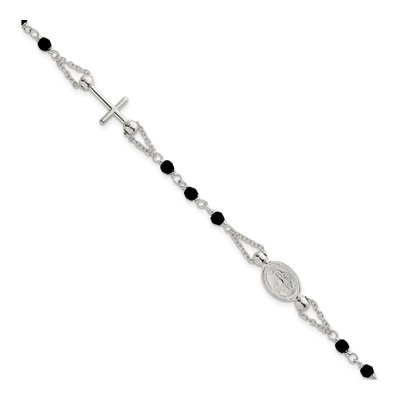 Sterling Silver Black Glass Rosary Bracelet