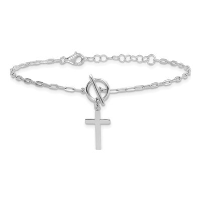 Sterling Silver Cross Dangle Paperclip Bracelet – view 4