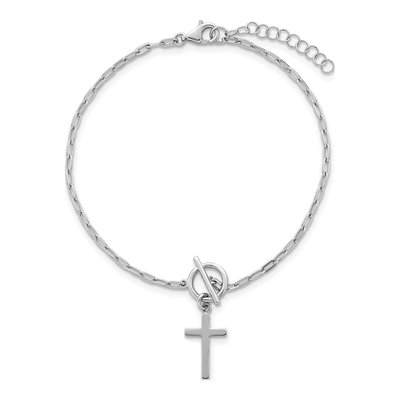 Sterling Silver Cross Dangle Paperclip Bracelet – view 5