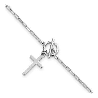 Sterling Silver Cross Dangle Paperclip Bracelet