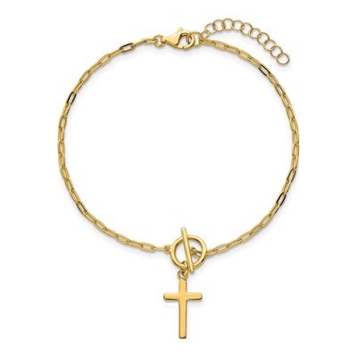 Gold-Plated Sterling Silver Cross Paperclip Bracelet – view 5