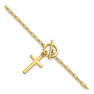 Gold-Plated Sterling Silver Cross Paperclip Bracelet
