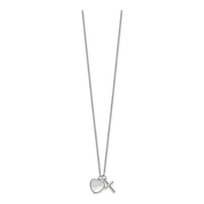 Sterling Silver Mother of Pearl & CZ Kids' Heart Cross Pendant Necklace – view 2
