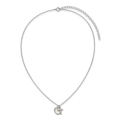 Sterling Silver Mother of Pearl & CZ Kids' Heart Cross Pendant Necklace – view 4