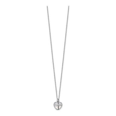 Sterling Silver Mother of Pearl & CZ Kids' Heart Cross Pendant Necklace – view 5