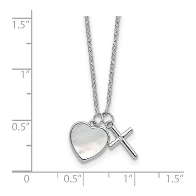 Sterling Silver Mother of Pearl & CZ Kids' Heart Cross Pendant Necklace – view 6