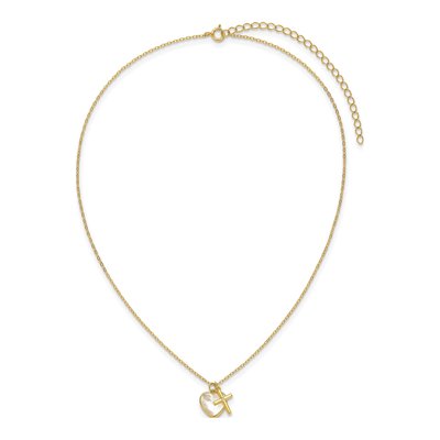 Gold-Plated Sterling Silver Mother of Pearl & CZ Girls' Heart Cross Pendant Necklace – view 4