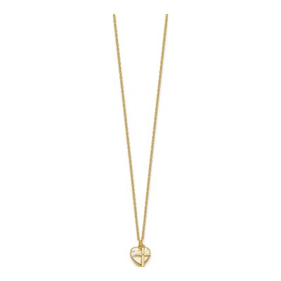 Gold-Plated Sterling Silver Mother of Pearl & CZ Girls' Heart Cross Pendant Necklace – view 5