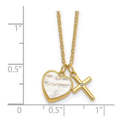 Gold-Plated Sterling Silver Mother of Pearl & CZ Girls' Heart Cross Pendant Necklace – view 6