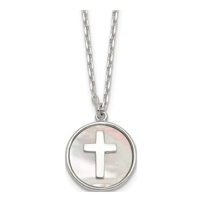 Sterling Silver Mother of Pearl Cross Pendant Necklace