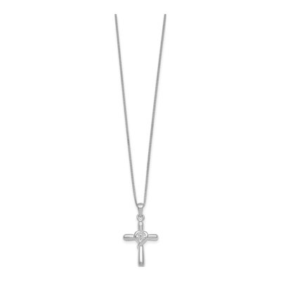 Sterling Silver CZ Heart Cross Pendant Necklace – view 3