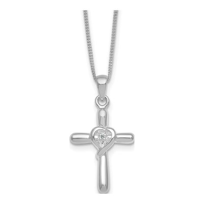 Sterling Silver CZ Heart Cross Pendant Necklace