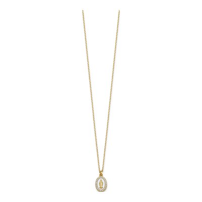 Gold-Plated Sterling Silver CZ Miraculous Medal Pendant Necklace – view 3