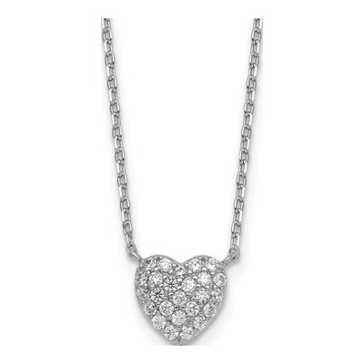 Sterling Silver CZ Heart Pendant Necklace