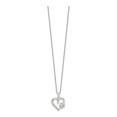 Sterling Silver CZ Heart Paw Print Pendant Necklace – view 3