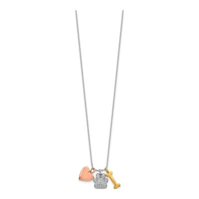 Gold-Plated Sterling Silver CZ Pawprint Bone Heart Pendant Necklace – view 3