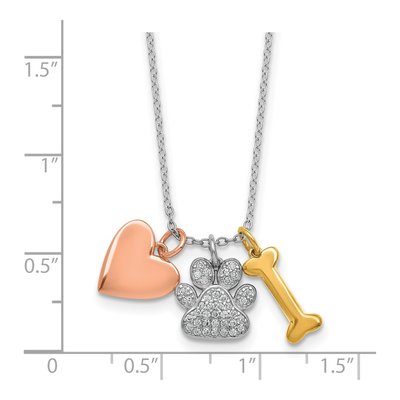 Gold-Plated Sterling Silver CZ Pawprint Bone Heart Pendant Necklace – view 6