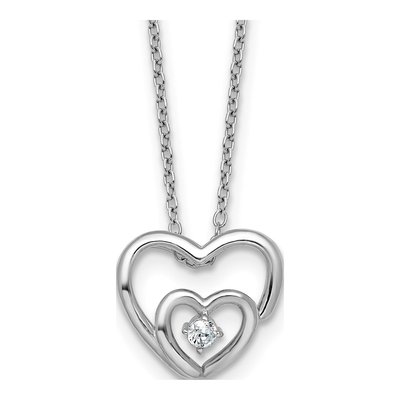 Sterling Silver CZ Open Hearts Pendant Necklace