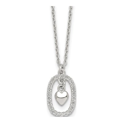 Sterling Silver CZ Oval Heart Pendant Necklace