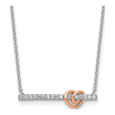 Sterling Silver CZ Heart Bar Pendant Necklace