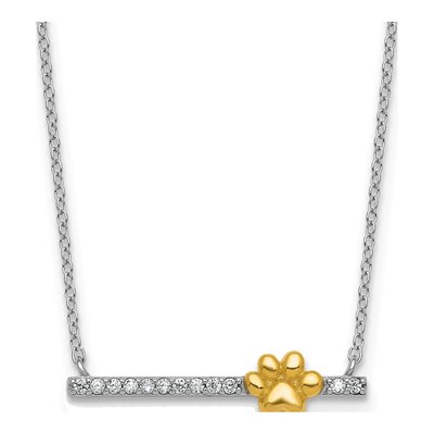 Sterling Silver CZ Pawprint Bar Pendant Necklace