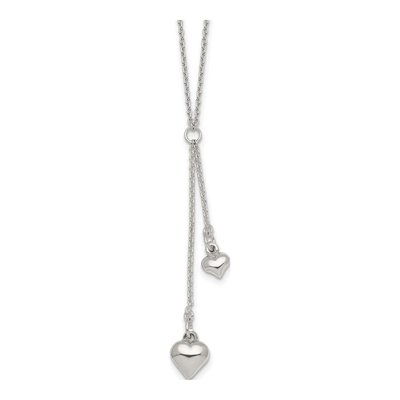 Sterling Silver Two Heart Lariat Pendant Necklace