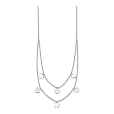 Sterling Silver Double Strand Heart Pendant Necklace – view 3