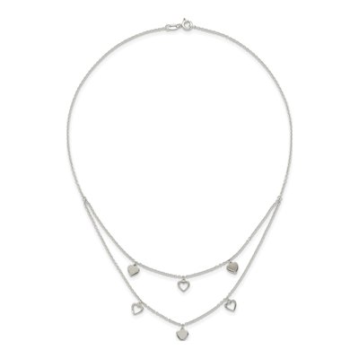 Sterling Silver Double Strand Heart Pendant Necklace – view 5