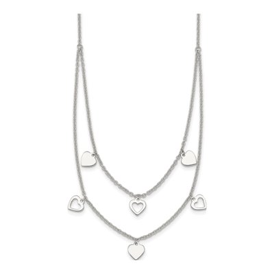 Sterling Silver Double Strand Heart Pendant Necklace