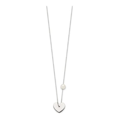 Sterling Silver Simulated Pearl Heart Glass Pendant Necklace – view 2