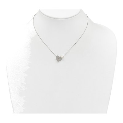Sterling Silver Simulated Pearl Heart Glass Pendant Necklace – view 3