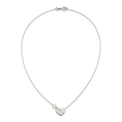Sterling Silver Simulated Pearl Heart Glass Pendant Necklace – view 4