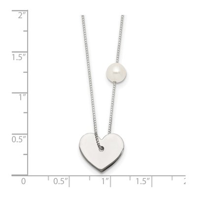 Sterling Silver Simulated Pearl Heart Glass Pendant Necklace – view 5